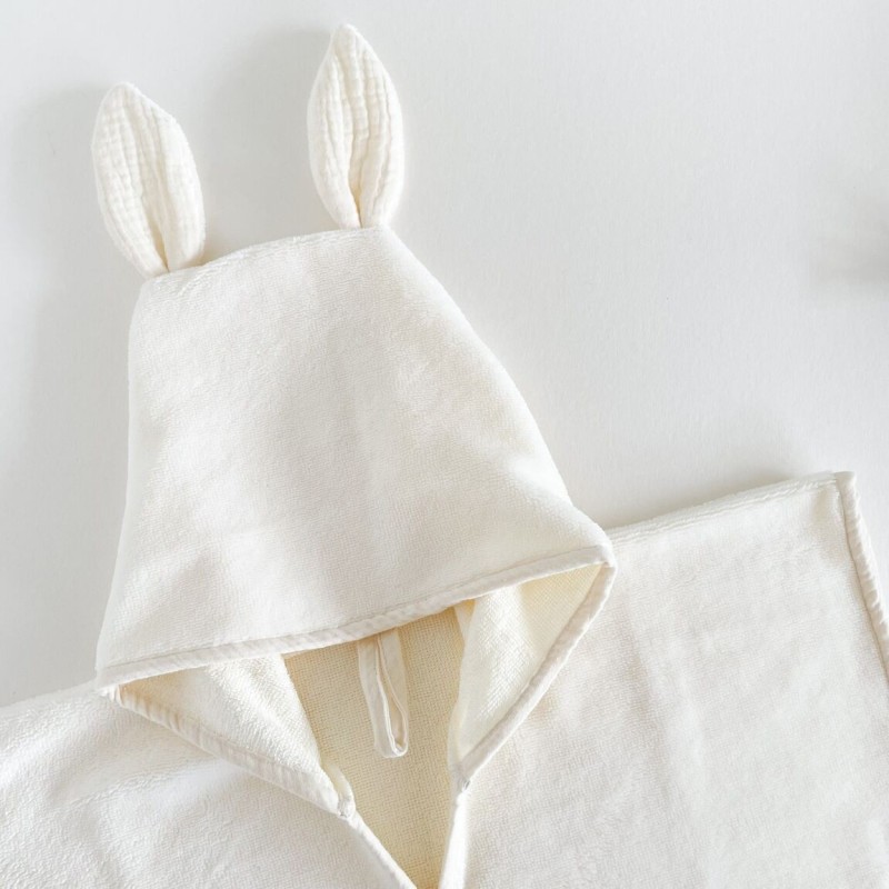 Poncho de bain lapin, éponge bambou écru - Les Juliettes